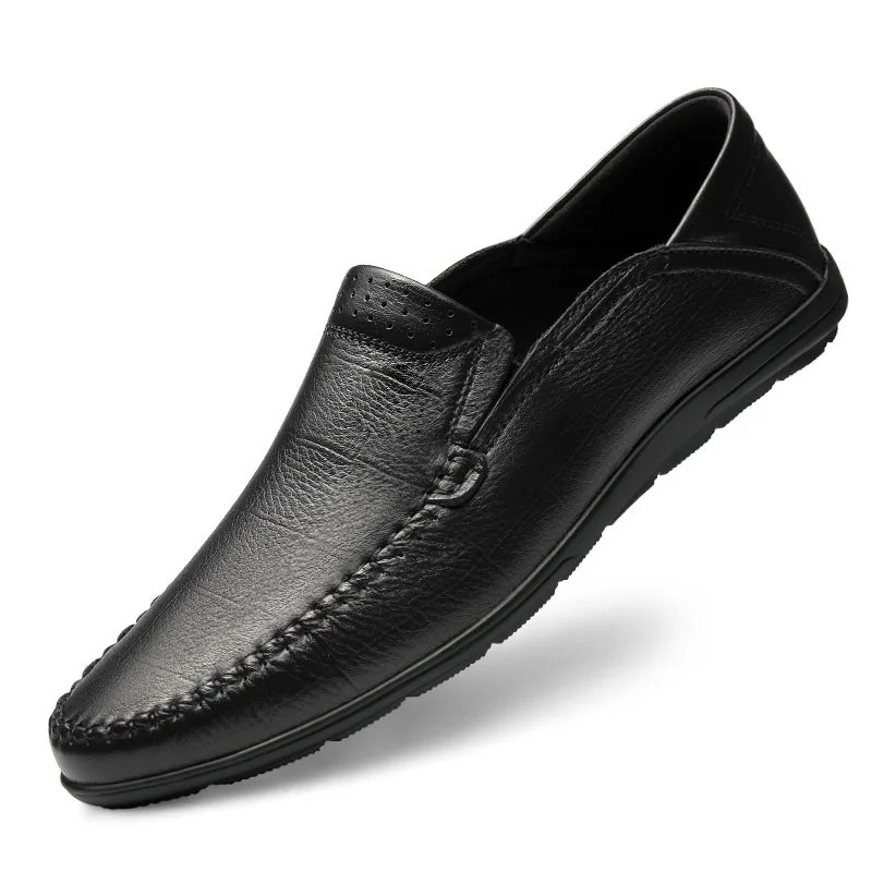 black Men Casual Shoes outdoor Luxury Brand Genuine Leather Mens fashion Loafers Moccasins Comfy Breathable Slip on Driving Shoes a4 - Цвет: black
