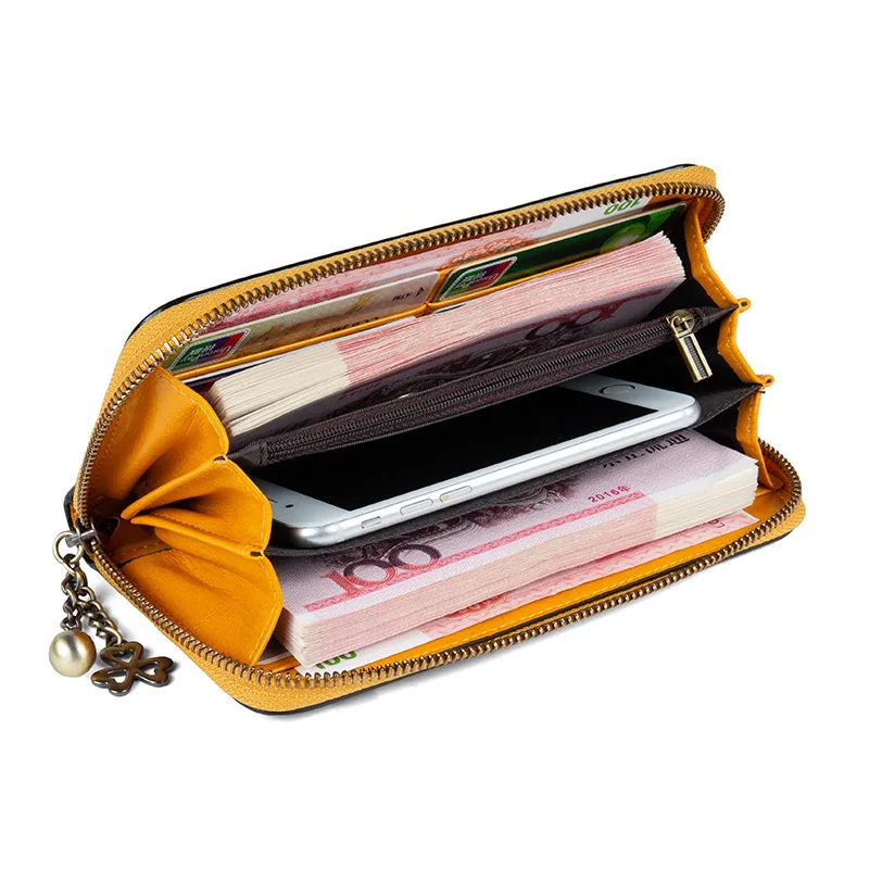 Женский кошелек из натуральной кожи Johnature длинный клатч ручной работы на молнии