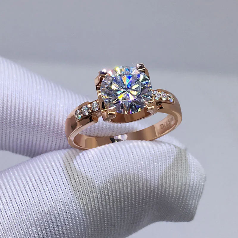 

Розовое золото 14 к, классическое кольцо с 4 когтями, ювелирное изделие для свадьбы, юбилей, лаборатория, бриллианты, роскошный стиль