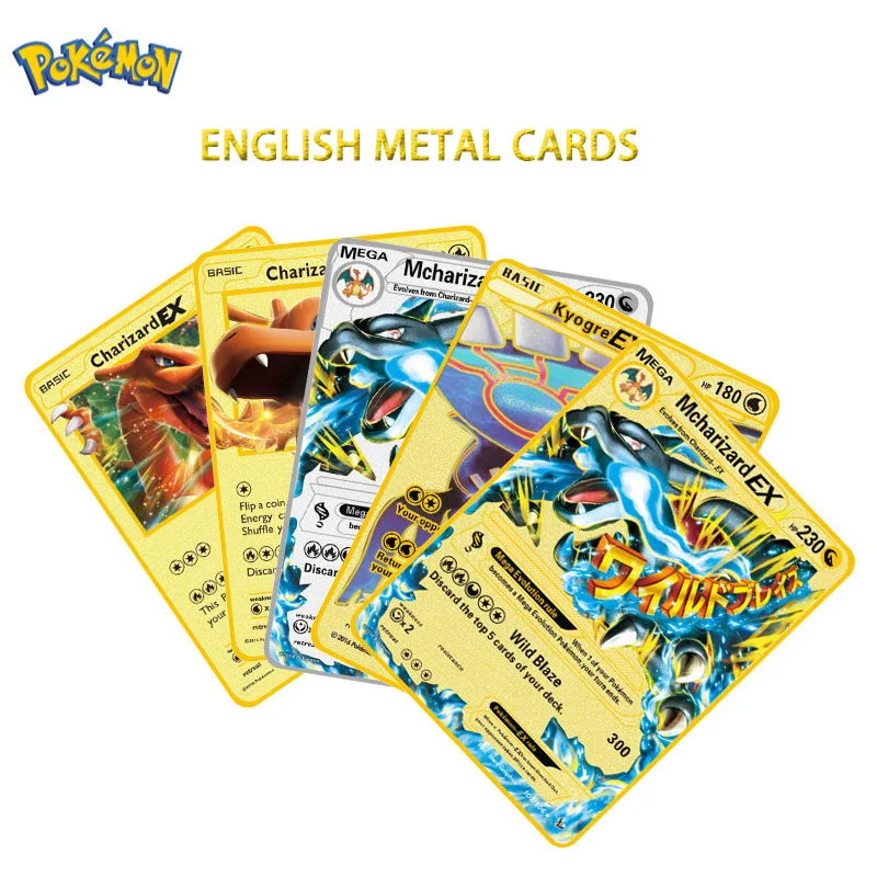 

Pre-Sale Pokemon Metal Gold Cards Ex Gx Basic Bikachu Charizard Mcharizard Anime Figure Game Battle Collection Toys Cards