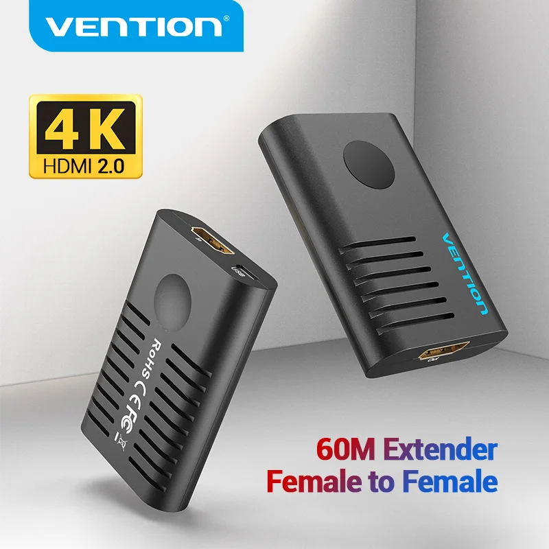 

Vention HDMI Extender Female to Female HDMI 2.0 Connector Repeater 4K@60Hz HDMI Signal Booster Up to 60m HDMI Cable Extension