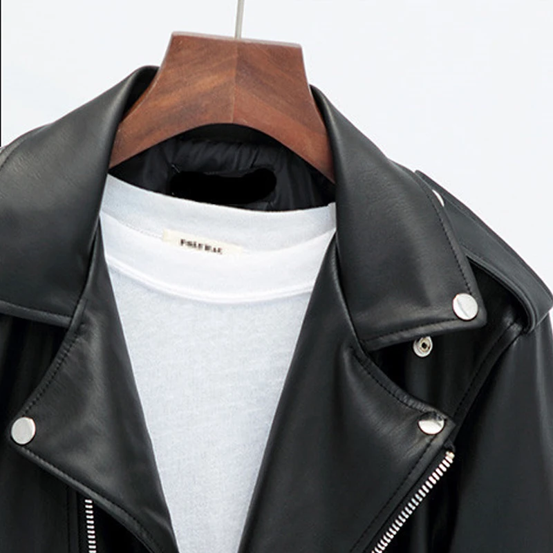 

2020 New Arrival Hot Jaqueta De Couro Zipper Pure Color Fashion Female Coat Zippers Full Short Turn-down Collar Leather Jacket