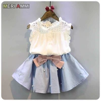 meri ammi baby girl clothing outfit set lace sleeveless tee floral top skirts with bow outwear for 2 11 year children