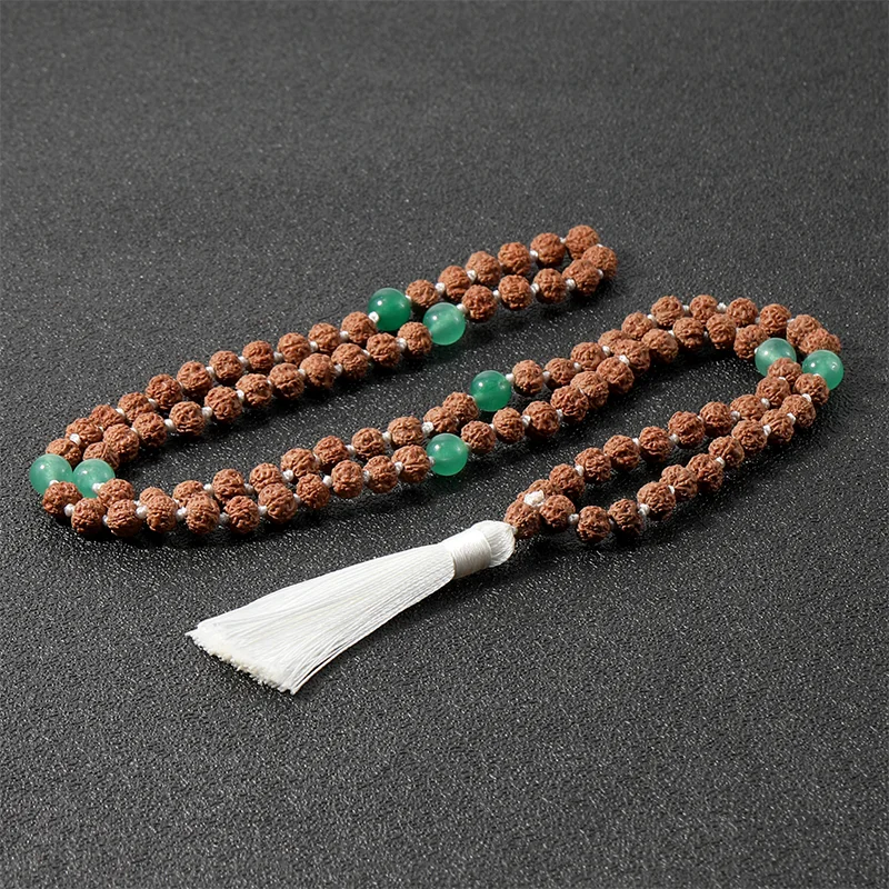 

108Japamala Rudraksha Mala Beads Knotted Necklace Meditation Yoga Blessing Jewelry Men and Women Charm Fashion Tassel Pendant