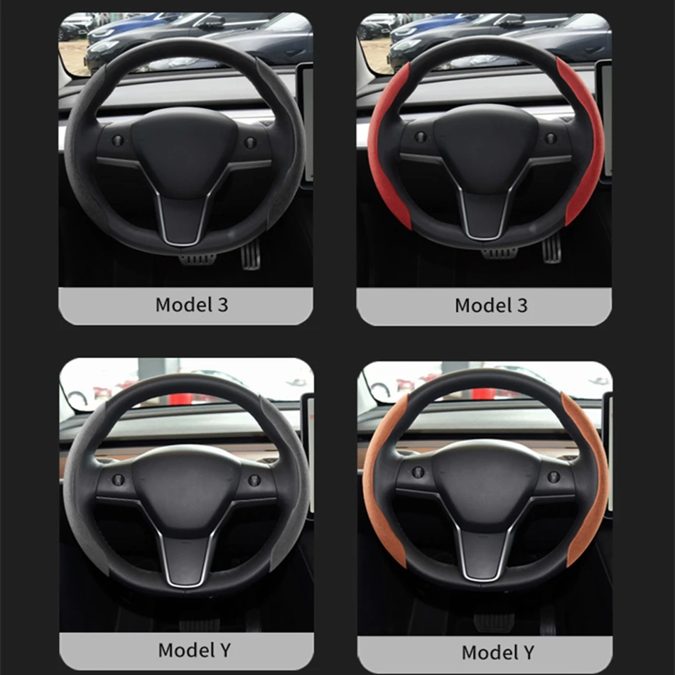 Замшевый чехол на руль из алькантары для Tesla Model 3 Y S X черный красный с защитой от