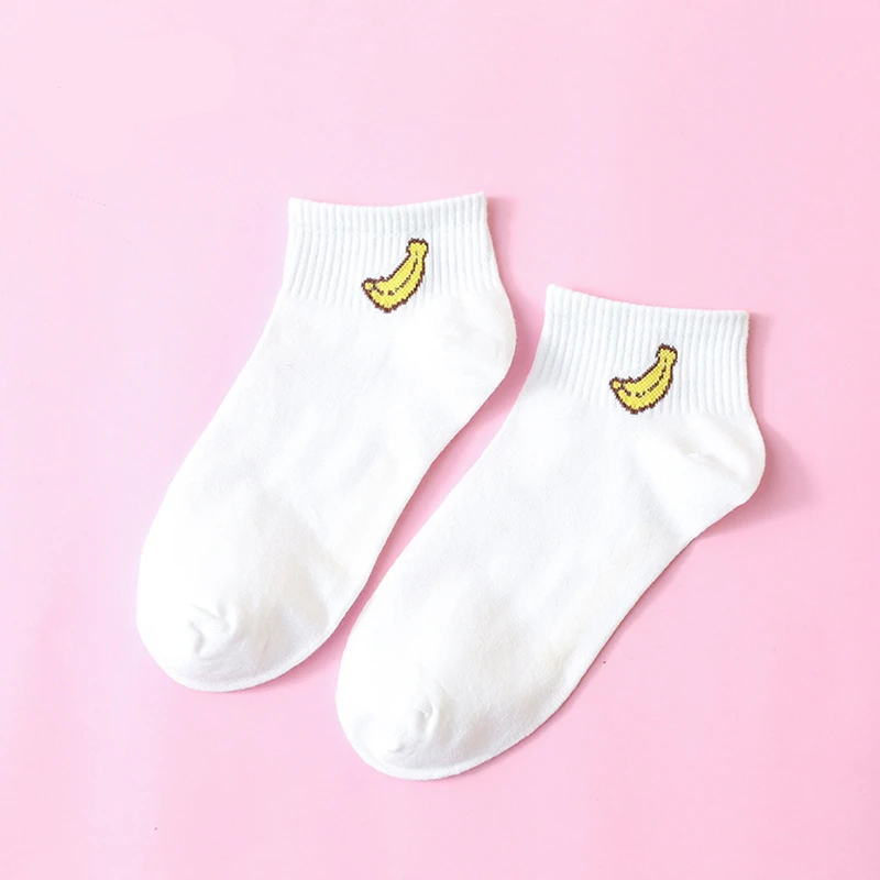 Banana Новинка, Модные женские длинные хлопковые носки в стиле Харадзюку, японские носки с милым фруктовым узором, носки в стиле хип-хоп, однотонные хлопковые крутые носки для зимы - Цвет: Banana