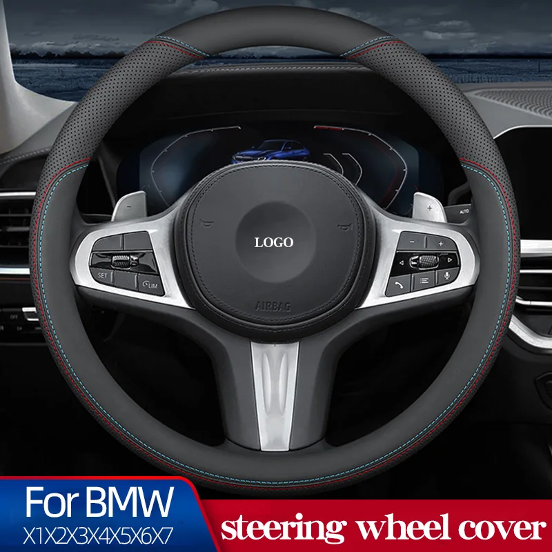 

Leather Steering Wheel Cover For BMW 5 Series X1 X2 X3 X4 X5 X6 X7 Four Seasons Universal Breathable Sweat-absorbent Interior