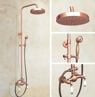 antique red copper brass dual ceramic handles bathroom 8 inch round rain shower faucet set mixer tap hand shower mrg582