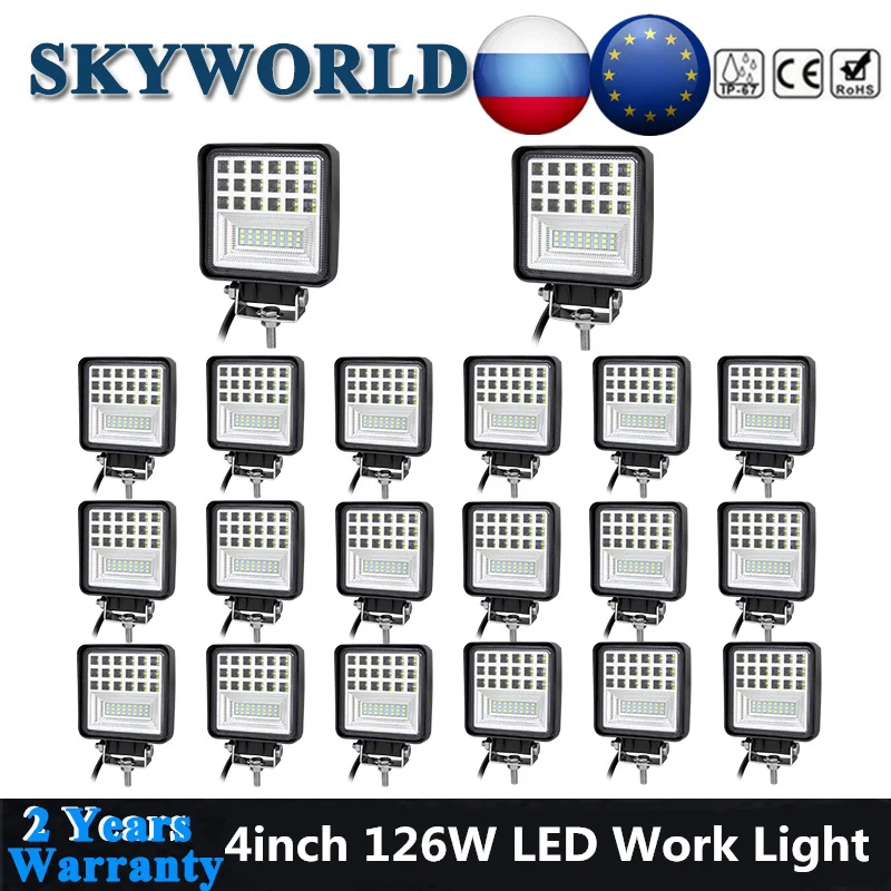 

20pcs/Lot 126W LED Work Light Offroad 4inch Spot Flood Light Bar 12V 24V Car Lights Driving For Uaz 4x4 Tractor SUV Truck Pickup