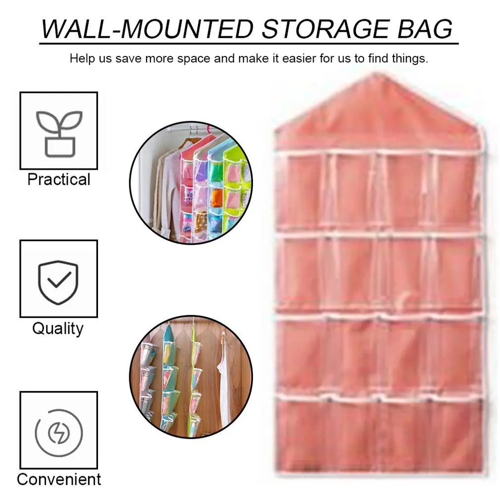 

4 Colors 16 Pockets Clear Over Door Hanging Bag Hanger Storage Tidy Organizer For Home Bathroom Living Room Household Sundries
