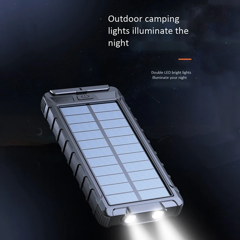 

20000MAh Solar Power Bank Portable Charger for iPhone Samsung Powerbank External Battery with LED Light Compass