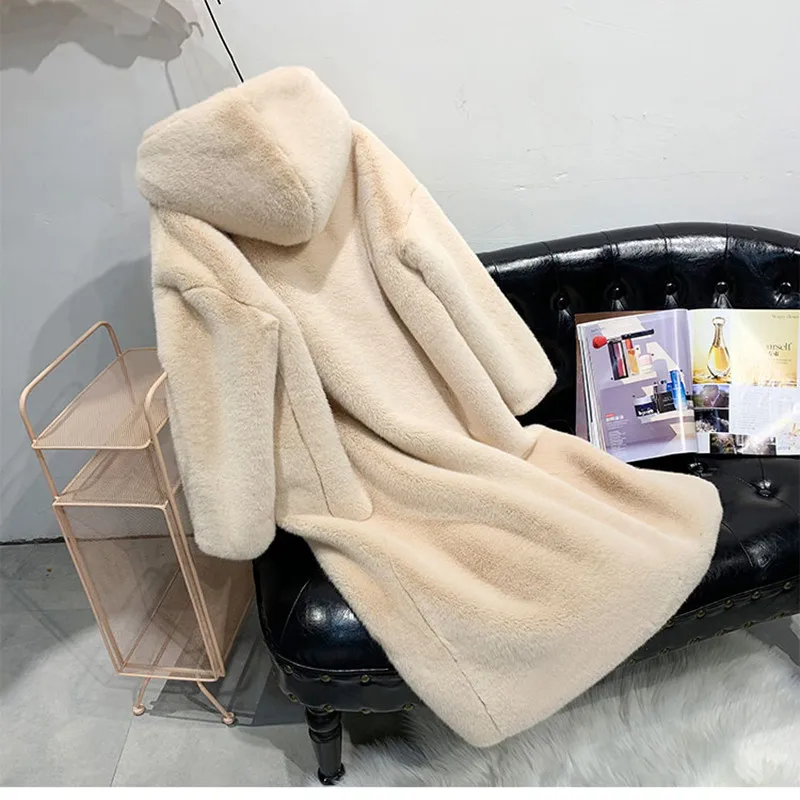 Женская Шуба из искусственного меха длинная шуба норки с капюшоном большие