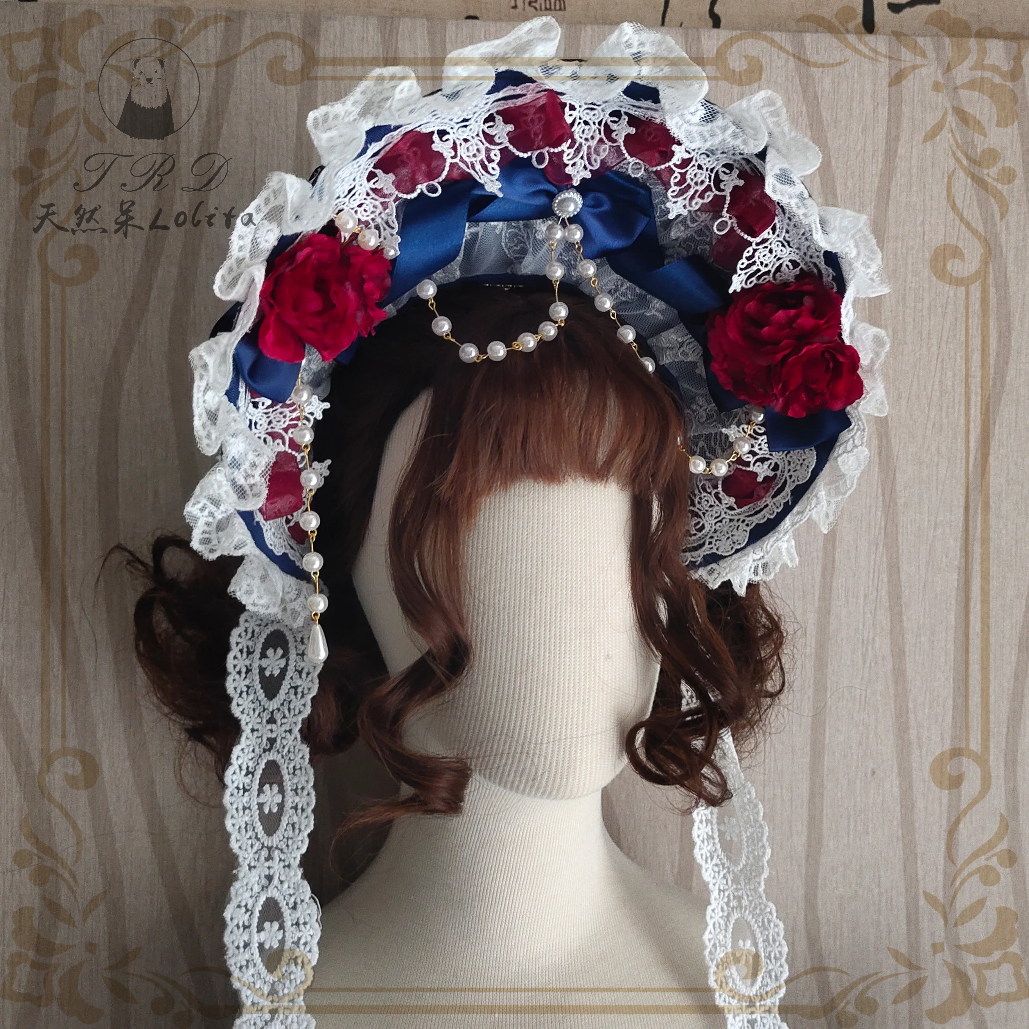

Tradescantia Sillamontana Retro Lace Trim Rose Lolita Bonnet Victorian BNT Cosplay Party Elegant Princess Soft Wire Brim Top Hat