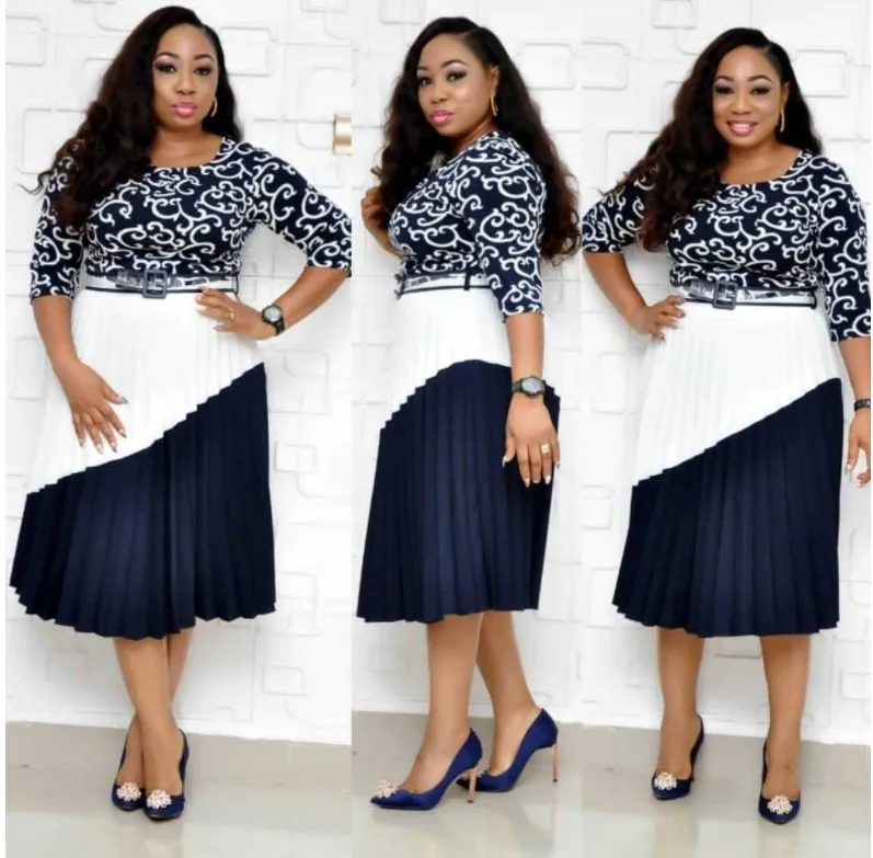 Женское плиссированное платье средней длины для офиса больших размеров летнее