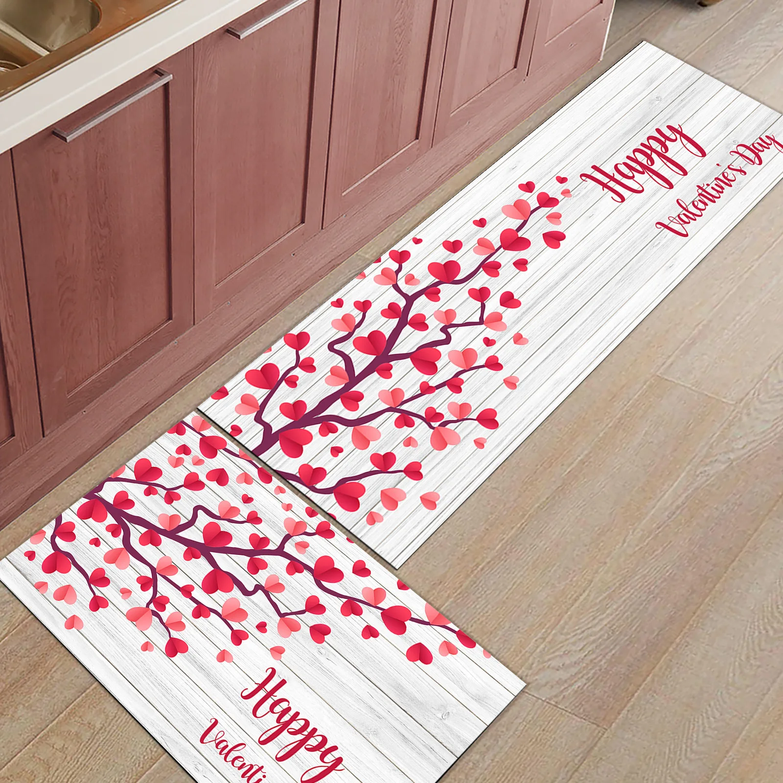 

Valentine'S Day Love Tree Spring Wood Grain Door Mat Set Carpet In The Living Room Rug for Kitchen Bath Mat Entrance Door Mat