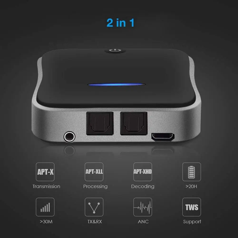 

Bluetooth 5.0 Audio Receiver and Transmitter, Optical Toslink / 3.5mm AUX / SPDIF Adapter for TV Car Headphone, CSR8675 Aptx HD