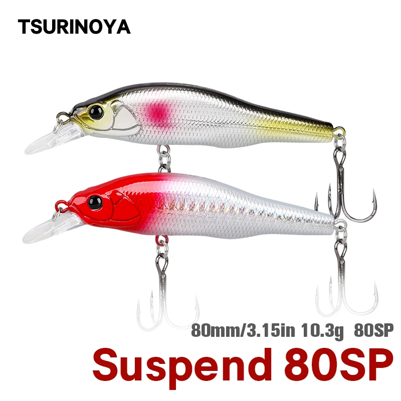 

TSURINOYA SABIE Fishing Lure Suspending Minnow 80mm 10.3g Artificial Bait Hard Wobbler 15 Colors Long Casting Bass Pike Jerkbait