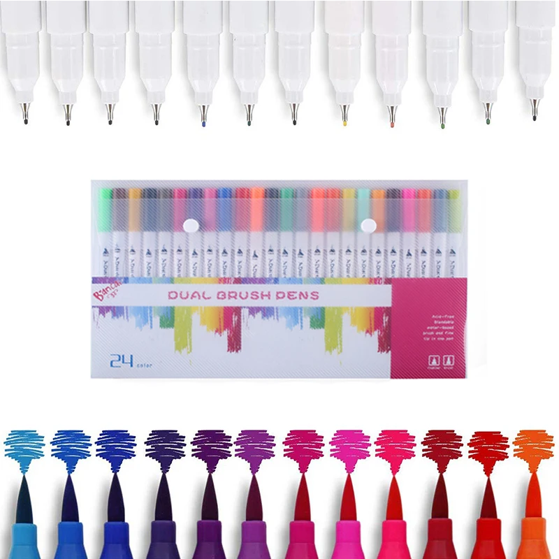 24/36/48/72/100 Professional Color Lettering Brush Pen Set Art Dual Head Drawing Materials Supplies Watercolor Marker Pens | Канцтовары