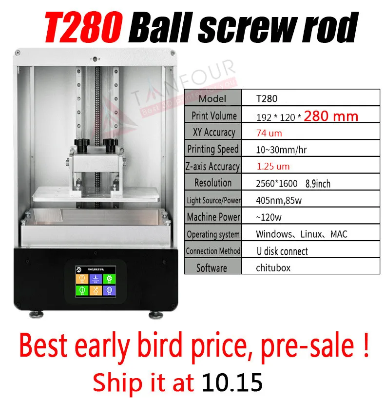 280 мм* 192*120 мм TIANFOUR 8,9 дюймов T280 T200 SLA/lcd/DLP Смола 3d принтер большой объем печати светильник для вылечения 405nm УФ-смола