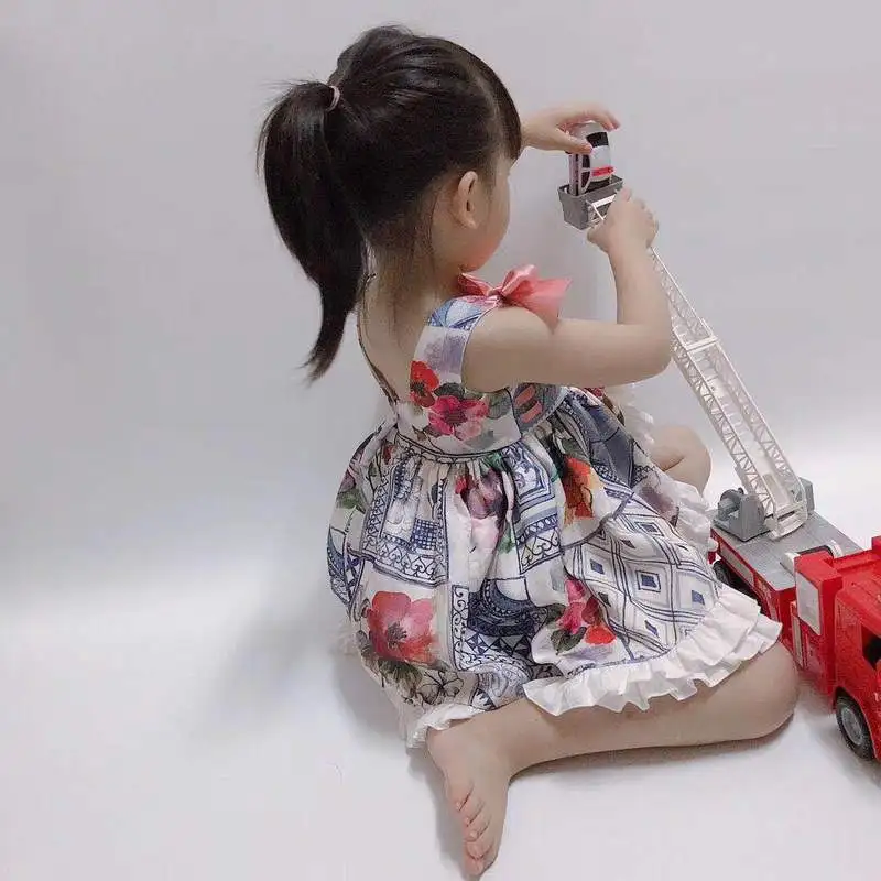 2019Spanish Dresses Antique Printed Champagne-coloured Flying Sleeve Princess dress baby girl clothes 2-6years | Детская одежда и