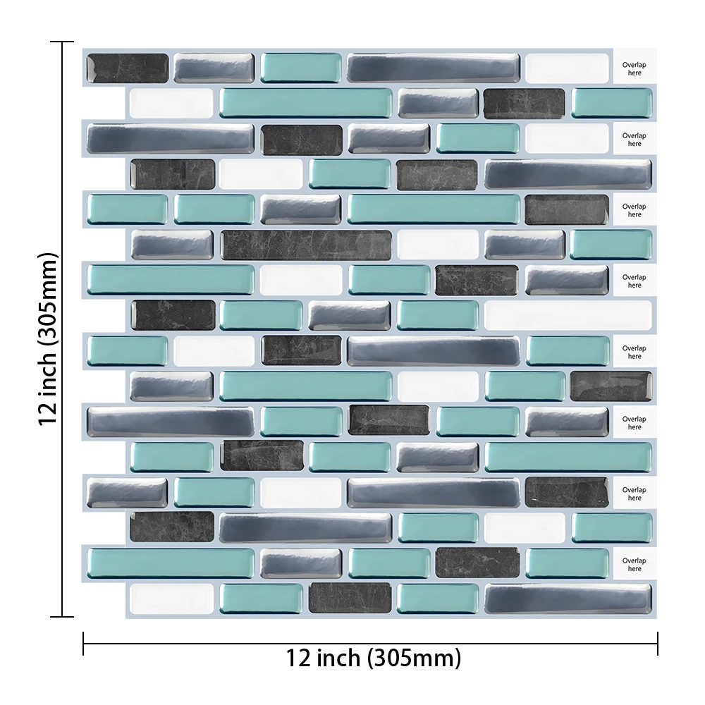 

30.5*30.5 cm 3D Mosaic Wall StickerS Waterproof Brick Peel And Stick Backsplash Decor Tiles for Kitchen RV Room - 1 Sheet