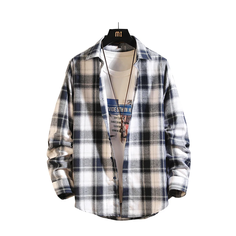 

Men Plaid Shirt Camisas Social 2021 Autumn Men's Fashion Plaid Long-Sleeved Shirt Male Button Down Casual Check Shirt