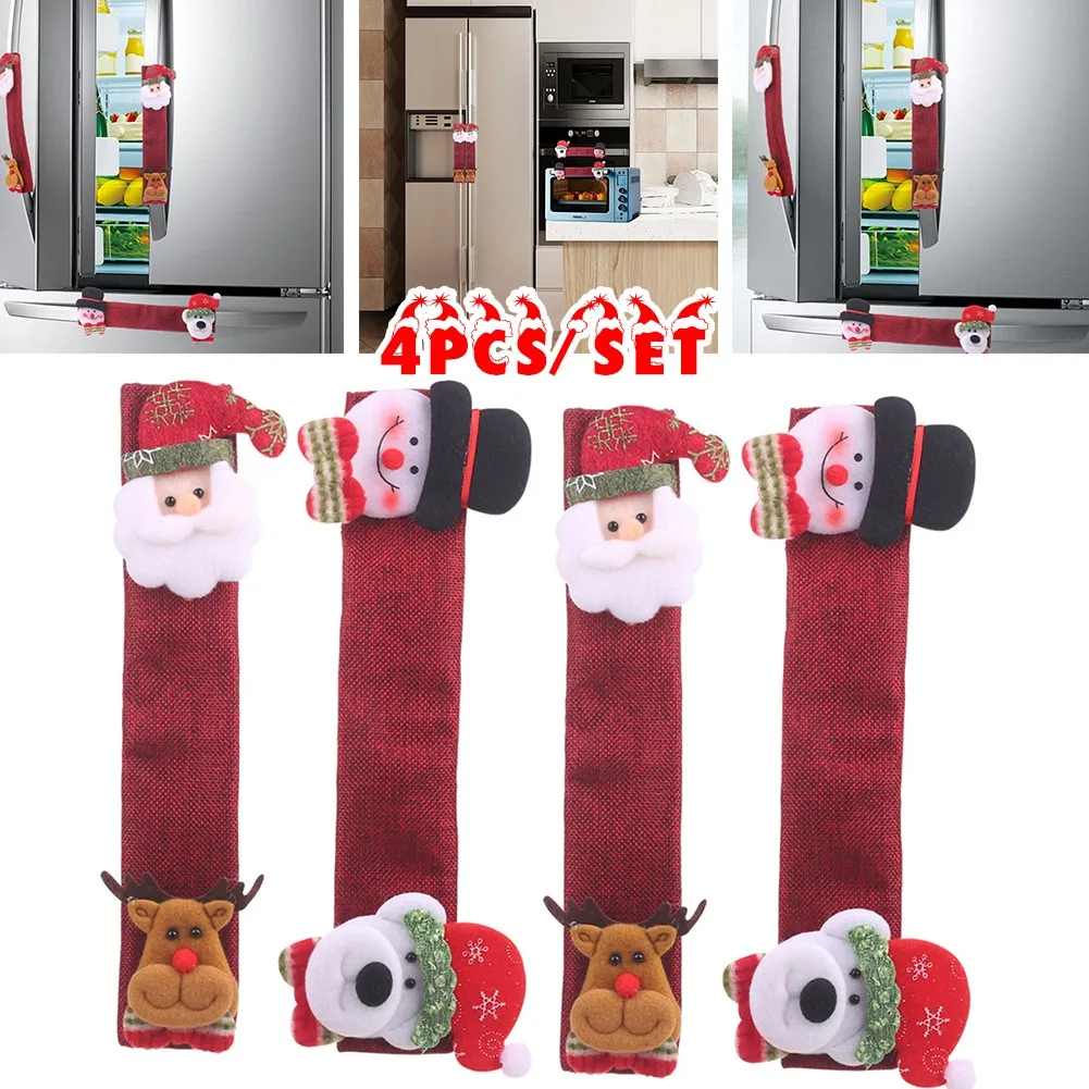 

4 Pieces 31*14CM Christmas Refrigerator Door Protect Handle Covers Microwave New Year Christmas Decorations For Home