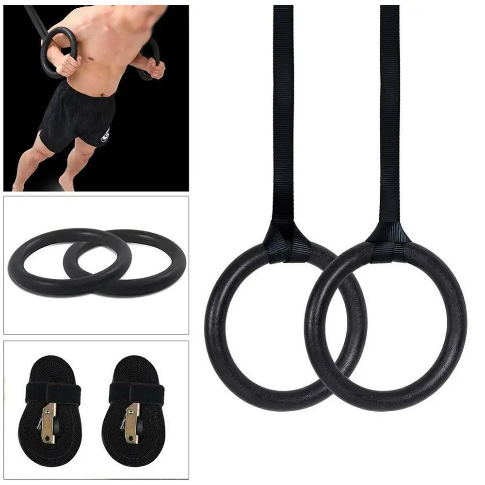

ABS Gymnastic Crossfit Gym Fitness Rings with Straps Buckles Strength Training Pull ring set Up Dips-Top home gymnastic ring