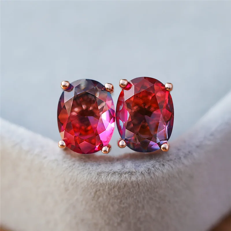 Классические овальные серьги гвоздики с радужным цирконием для женщин винтажные