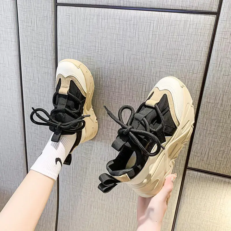 

Platform Women's Shoes High Quality 2021 New Chunky Sneakers Women Casual Shoes Fashion Breathable Lace-up Vulcanized Shoes 2021