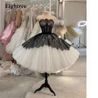 eightree 3 new designs polka dotted tulle short wedding dresses cap sleeves beads fluffy skirt ankle length formal bridal gowns