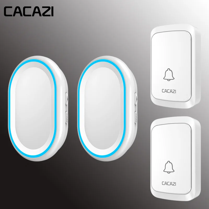 CACAZI Беспроводной дверной звонок интеллигентая(ый) дверной звонок светодиодный Ночной светильник 300 метрового дистанционного Водонепроницаемый Батарея дома вызова 58 Ловец снов 300 м Диапазон - Цвет: white 2x2