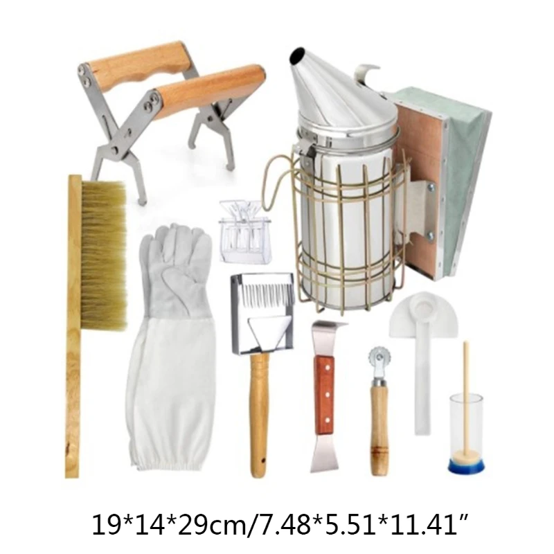 

1 Set Beekeeping Supplies Tools Kit Stainless Steel Bee Hive Smoker Brush Gloves Scraper Honey Knife Clip Accessories for N0PA