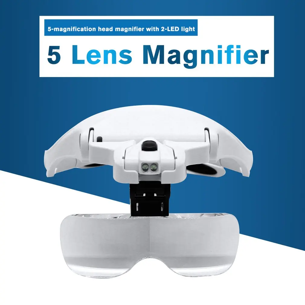 Eyelash Extension 5 Lens Adjustable Headband Magnifying Glass Magnifier w/ LED Light Lamp Glasses For False Lashes | Лампы и освещение