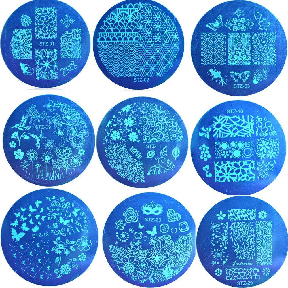 10 шт./лот красивые цветы бабочки кружевные узоры штамп для ногтевого дизайна