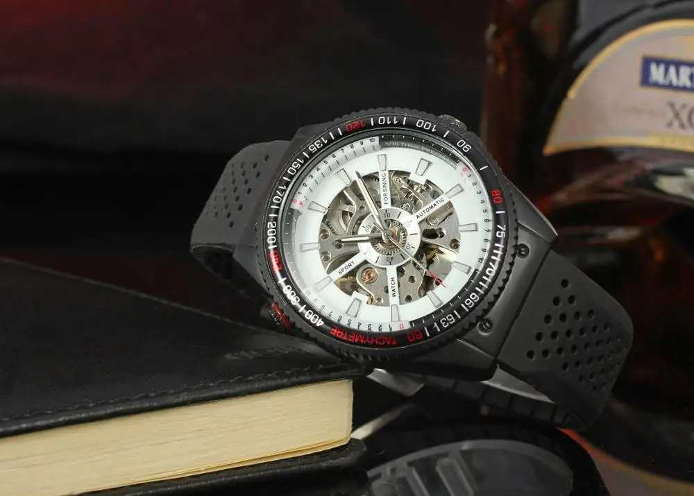 Часы наручные Forsining мужские с силиконовым ремешком модные спортивные брендовые