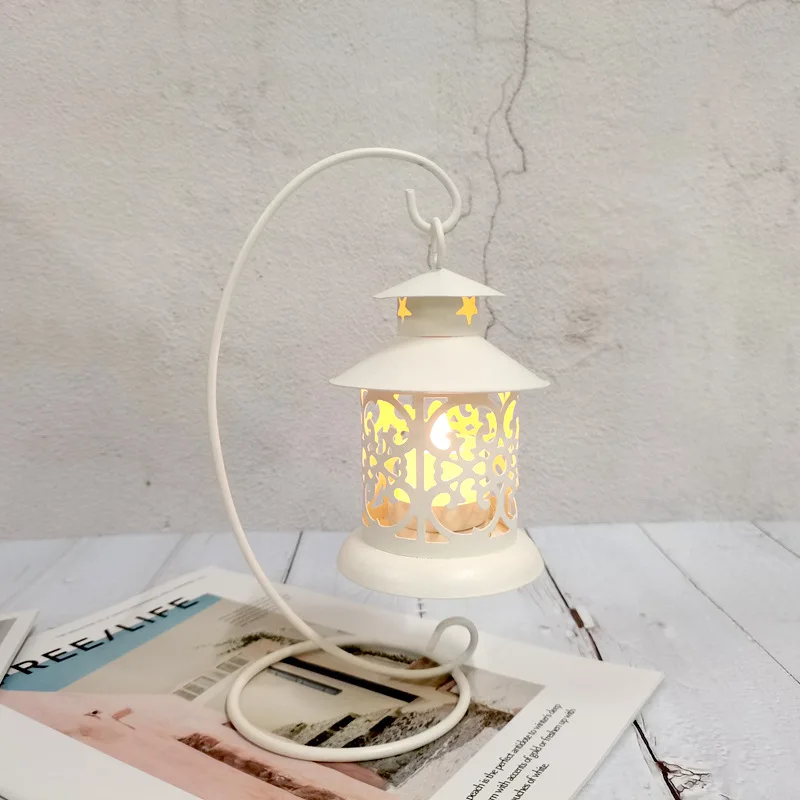 

European-style Hollow Wrought Iron Moroccan Hanging Wind Lamp Candlestick Retro Wedding Home Creative Crafts Ornaments Decor