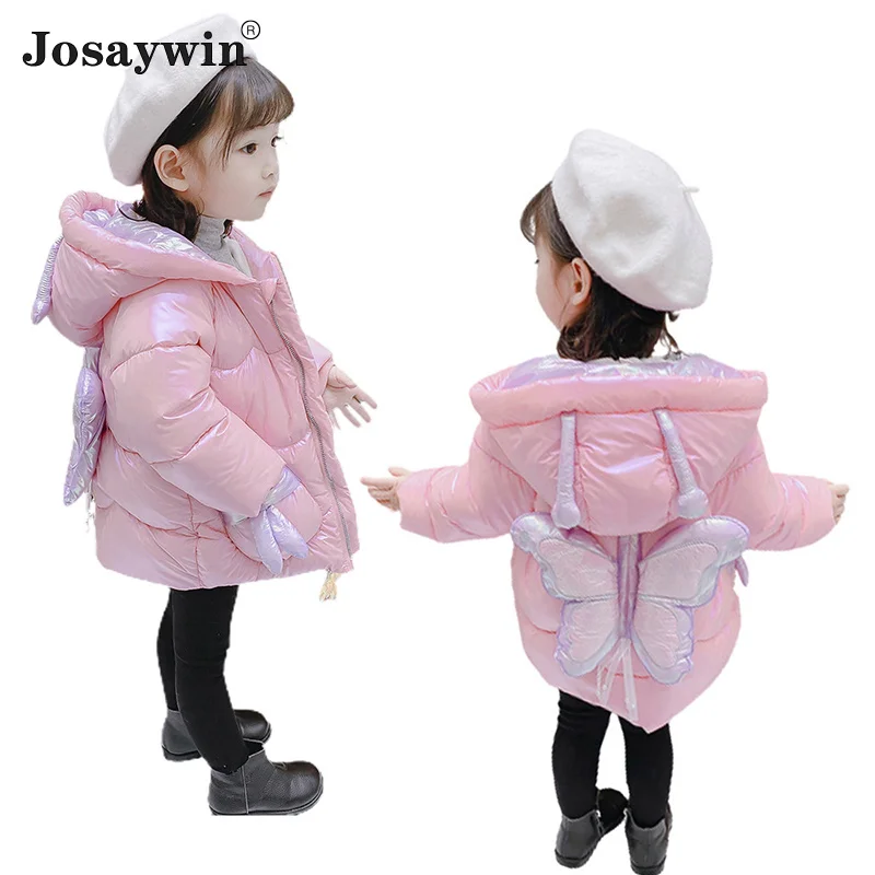 

Winter Jacket Kids Girl Hooded Parkas Cute Butterfly Warm Coat For Girls Cotton Padded Children Winter Clothes Baby Girl Coat