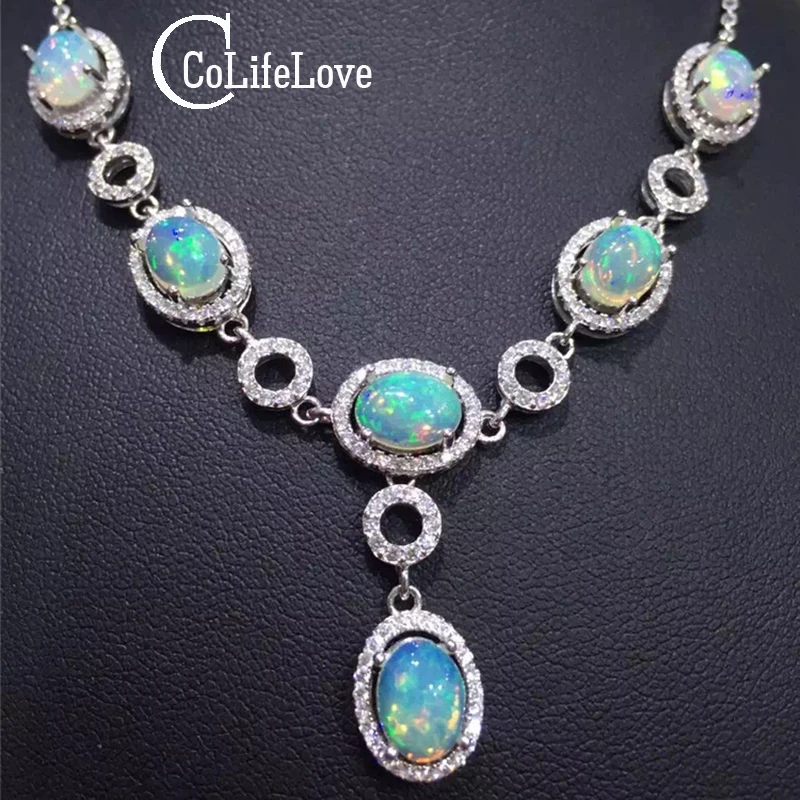 Суперроскошное женское ожерелье из серебра 925 пробы с натуральным австралийским