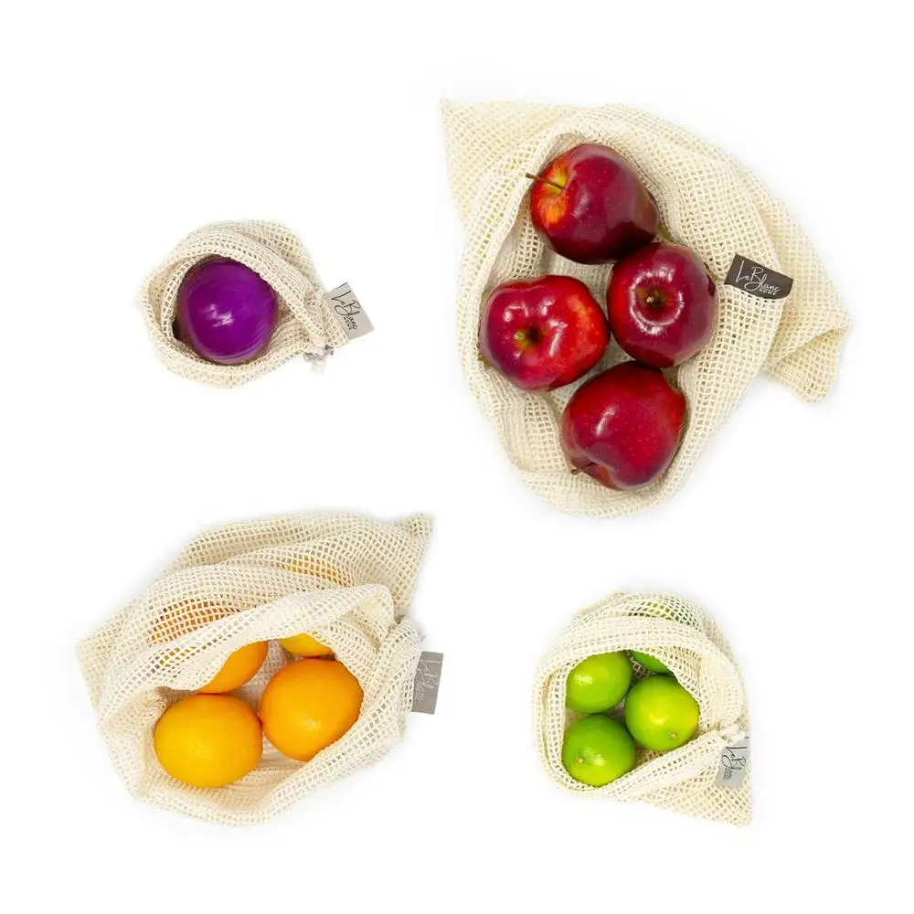 Хлопковые многоразовые продуктовые сумки натуральные прочные сетчатые