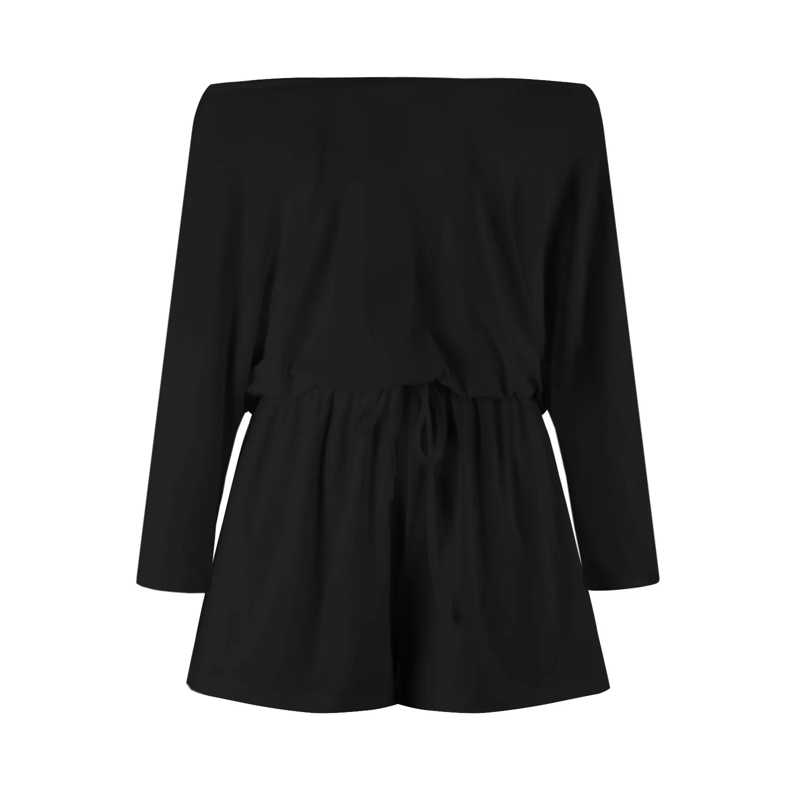 

2021 New European and American Solid Color One-way Neck Women's Summer Sexy Strapless Jumpsuit Drawstring Waist Shorts