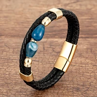 2021 new fashion luxury genuine leather womens bracelets neutral natural stone beads bangle for women fashion jewelry wholesale