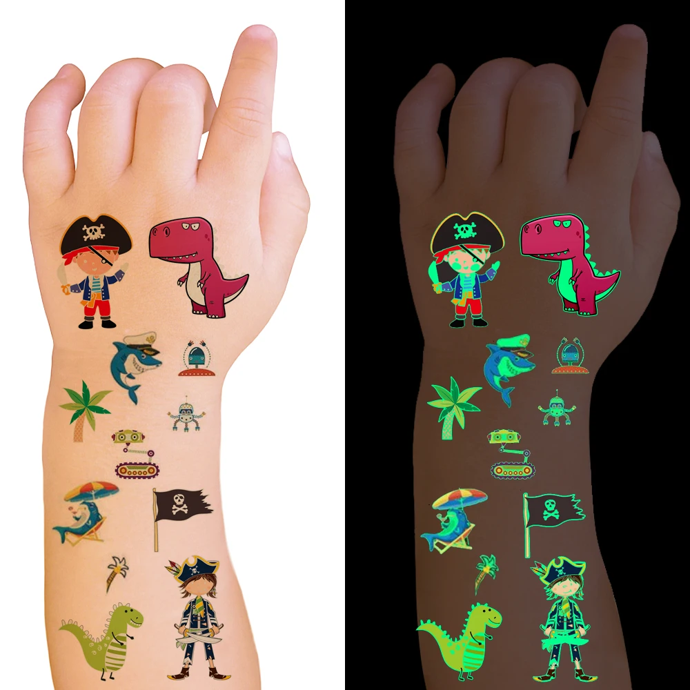 

Светящиеся Татуировки для детей, 20 листов, светящиеся в темноте временные искусственные татуировки тираннозавр, наклейки для рук, ног, дете...