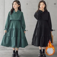 Teen Girls Corduroy Long Dress 2021 Autumn Winter Fashion A- Line Dress Baby Kids Muslim Girls Clothing 8 10 12 14 years