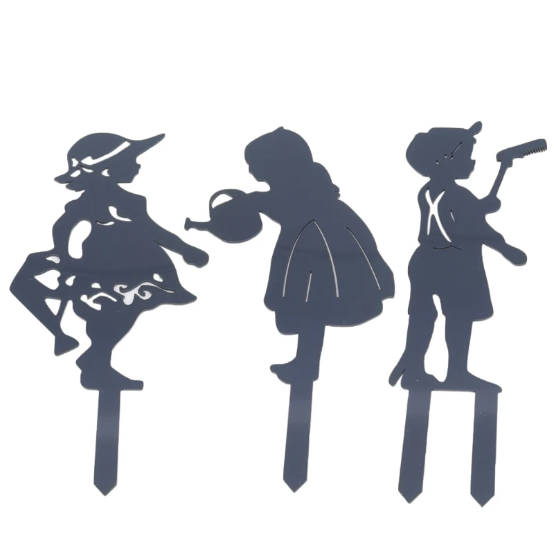 

3D Acrylic Boy Girl Garden Stakes Cute Hollow Out Silhouette Farming Kids Figurine Sculpture Dwarf Plug-in Yard Decor Ornaments