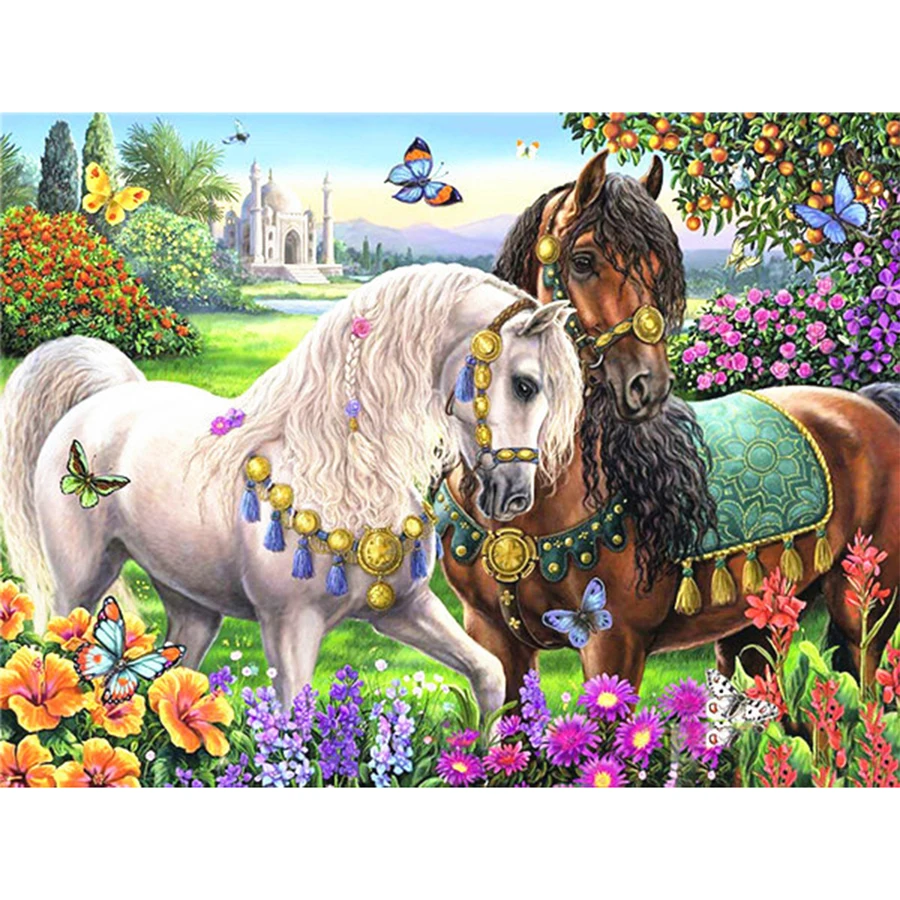 

Garden horse flower 5D diy diamond painting Full Square Round Drill mosaic embroidery sale needlework home decoration AA2811