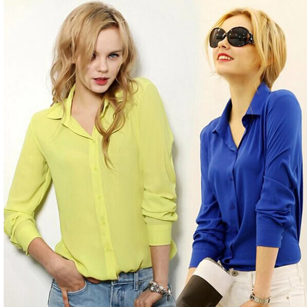 

Casual Solid Color Buttons Simple V-neck Shrits Ladies Tops Spring Autumn Fashion Blouses Long Sleeve OL Style Women Blouse