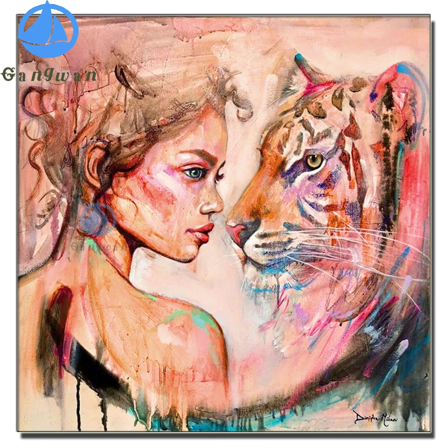 

5D DIY Diamond Painting Beauty and Beast Cross Stitch Kit Full Drill Embroidery Mosaic Tiger watercolor Rhinestones Decor Gift