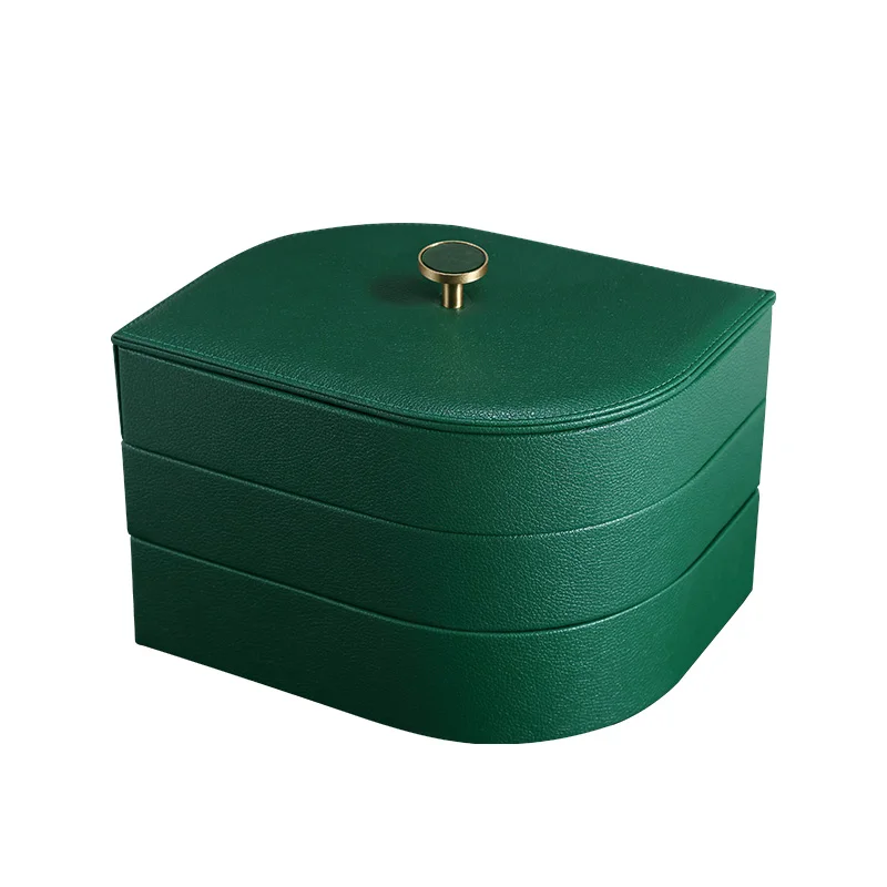 

Green Luxury Large PU Leather Jewelry Tray 3Layers Women Jewelry Organizer Case Earring Ring Necklace Casket Jewellery Box