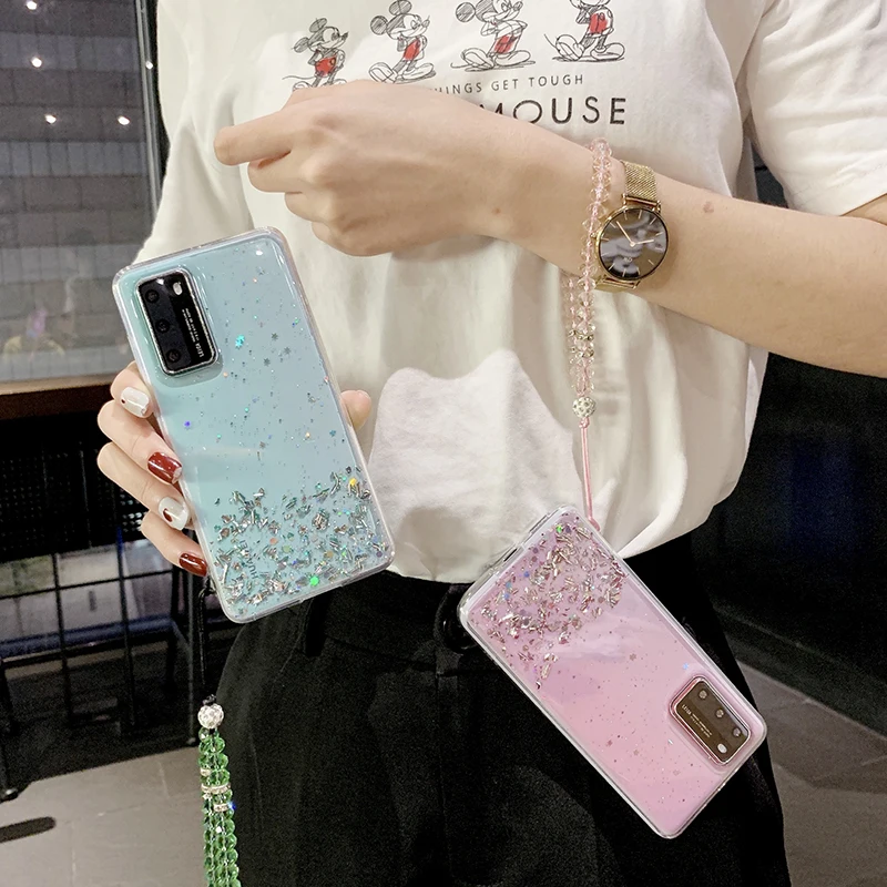 Блестящий чехол для Huawei Honor 30 Pro 30S V30 9A 9X 8X силиконовый мягкий со стразами и